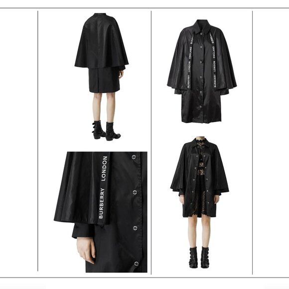 $2550 BURBERRY Cape Detail Logo Trim Belted Econyl Runway Coat - Picture 5 of 12